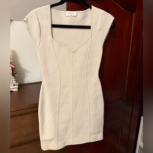 Babaton Cream Cap-Sleeve Knit Sheath Dress